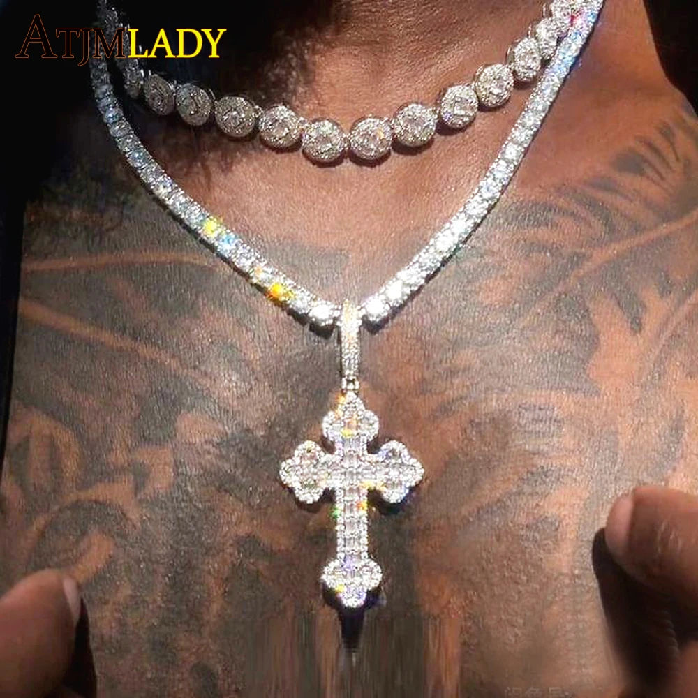 Men Women Hip Hop Cross Pendant Necklace Full Paved Sparking Cubic Zircon Rope Chain Iced Out Bling CZ Jewelry Fashion Gift - Eloy Royal