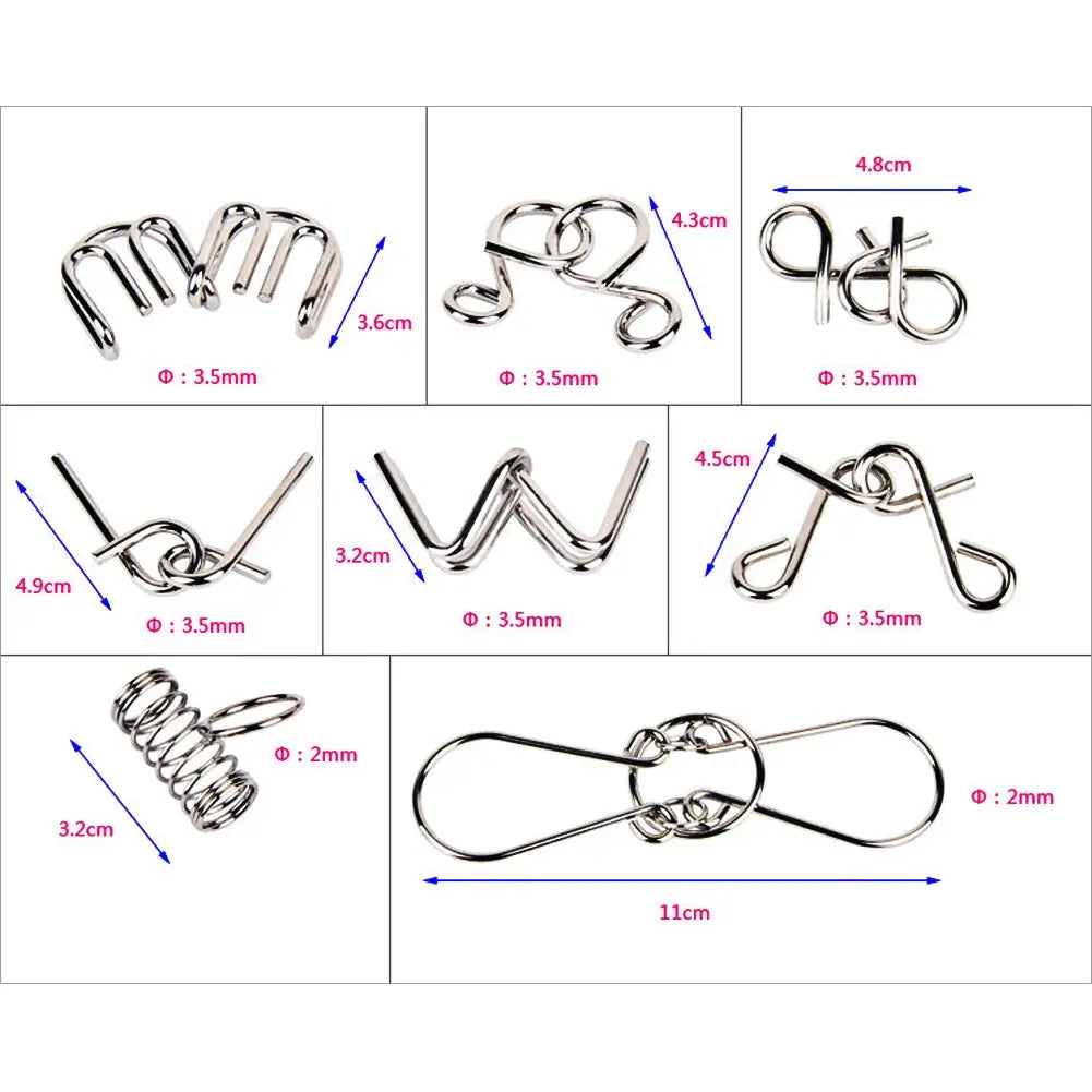 8pcs/Set Materials Metal Montessori Puzzle Wire IQ Mind Brain Teaser Puzzles for Children Adults Anti-Stress Reliever Toys Gifts - Eloy Royal