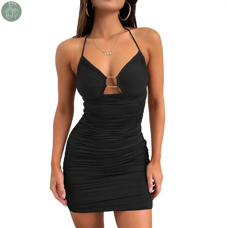 Sexy Suspender Short Dress With Hollow Collar Design And Hip-hugging Dress Summer Womens Clothing - Eloy Royal