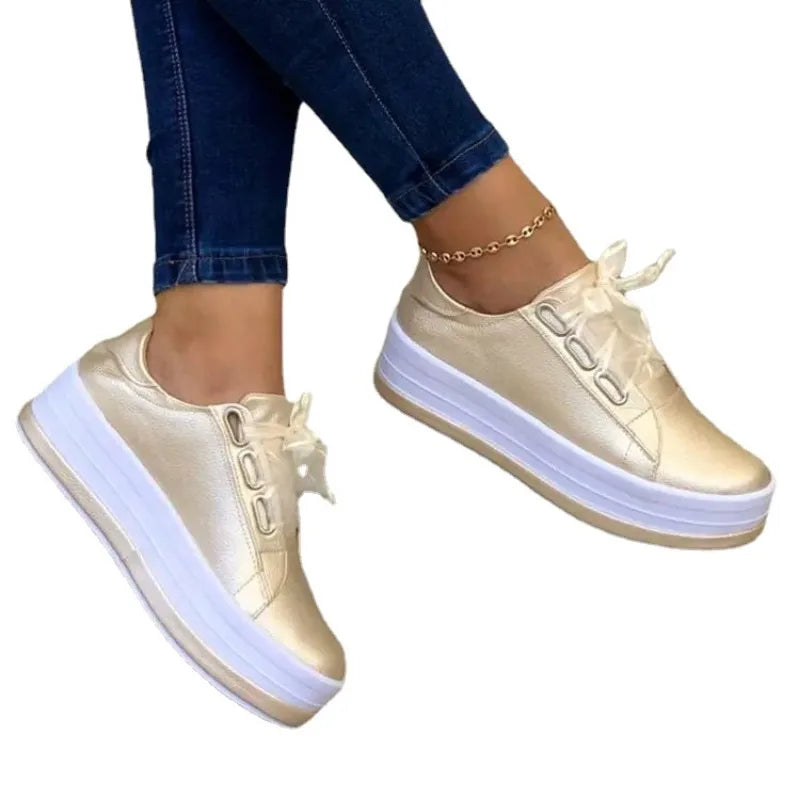 New Design Women Sneakers PU Leather Shine Fashion Shoes Women Thick Bottom Sneakers Women Footwear Size 36-43 - Eloy Royal