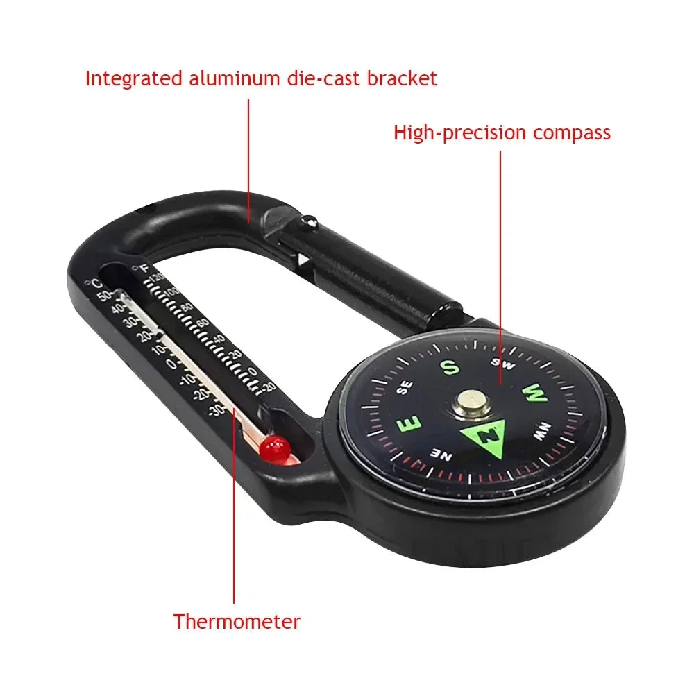 Outdoor Mountaineering Buckle Compass Mini Keychain Thermometer Compass Keychain Waterproof Camping Tool Hook Preferential - Eloy Royal