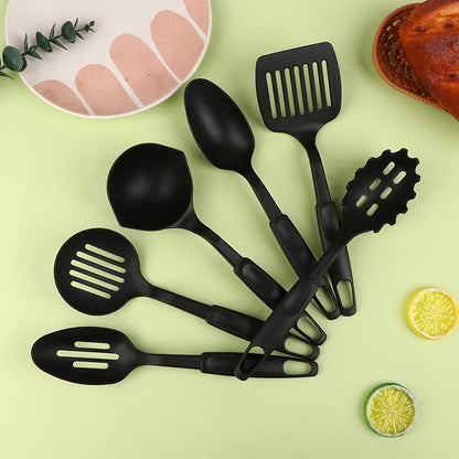 6Pcs Nylon Multifunction Black Shovel Spoon Soup Ladle Spatula Set Non-Stick Kitchenware Cooking Tools - Eloy Royal