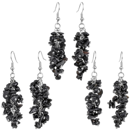 Bohemian Women Natural Crystal Irregular Crushed Stone Grape Shape Tassel Hook Dangle Earrings Wedding Party Charm Jewelry