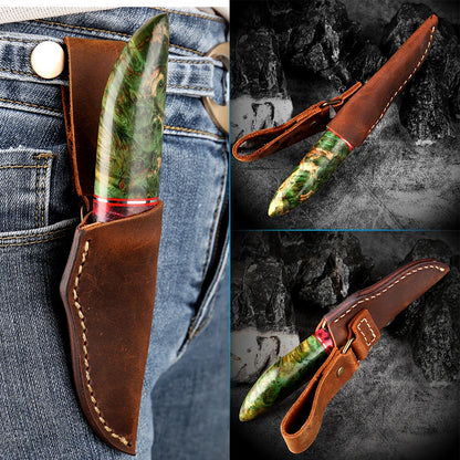 Fixed blade Hunting Knife Handmade forged Damascus Steel camping knife blade Portable survival Tactical Knives Leather sheath - Eloy Royal