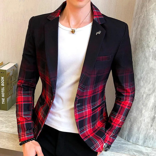 2022 Spring New Colorblock Plaid Blazer Men Slim Casual Man Blazers Wedding Business Party Clothing Dress Coat Blazer M-3XL - Eloy Royal