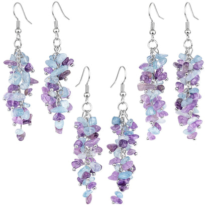 Bohemian Women Natural Crystal Irregular Crushed Stone Grape Shape Tassel Hook Dangle Earrings Wedding Party Charm Jewelry