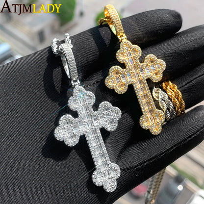 Men Women Hip Hop Cross Pendant Necklace Full Paved Sparking Cubic Zircon Rope Chain Iced Out Bling CZ Jewelry Fashion Gift - Eloy Royal