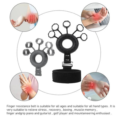 Silicone Adjustable Finger Extensor Exerciser Gripper Finger Strengthener with Wristband Hand Muscle Trainer for Climbing Guitar - Eloy Royal