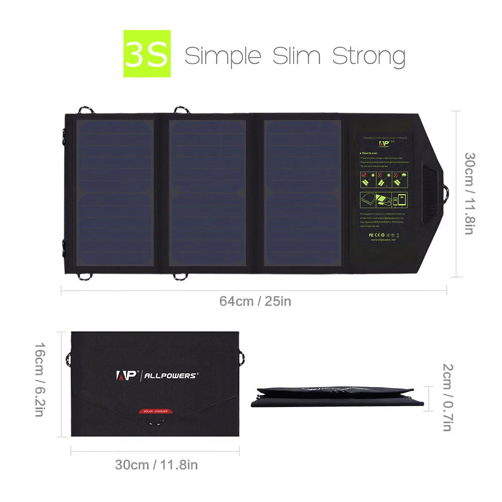 ALLPOWERS Solar Panel 21W 5V Solar Charger Portable Solar Battery Chargers Charging for Phone for Hiking  Camping Outdoors - Eloy Royal