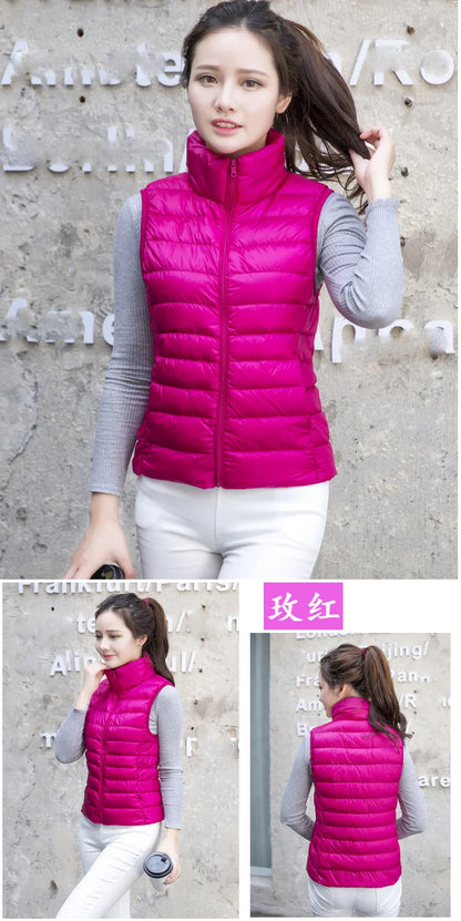 New Women Sleeveless Women Slim Ultra Light Down Jacket Girl Portable Lightweight Vests Windproof Warm Waistcoat