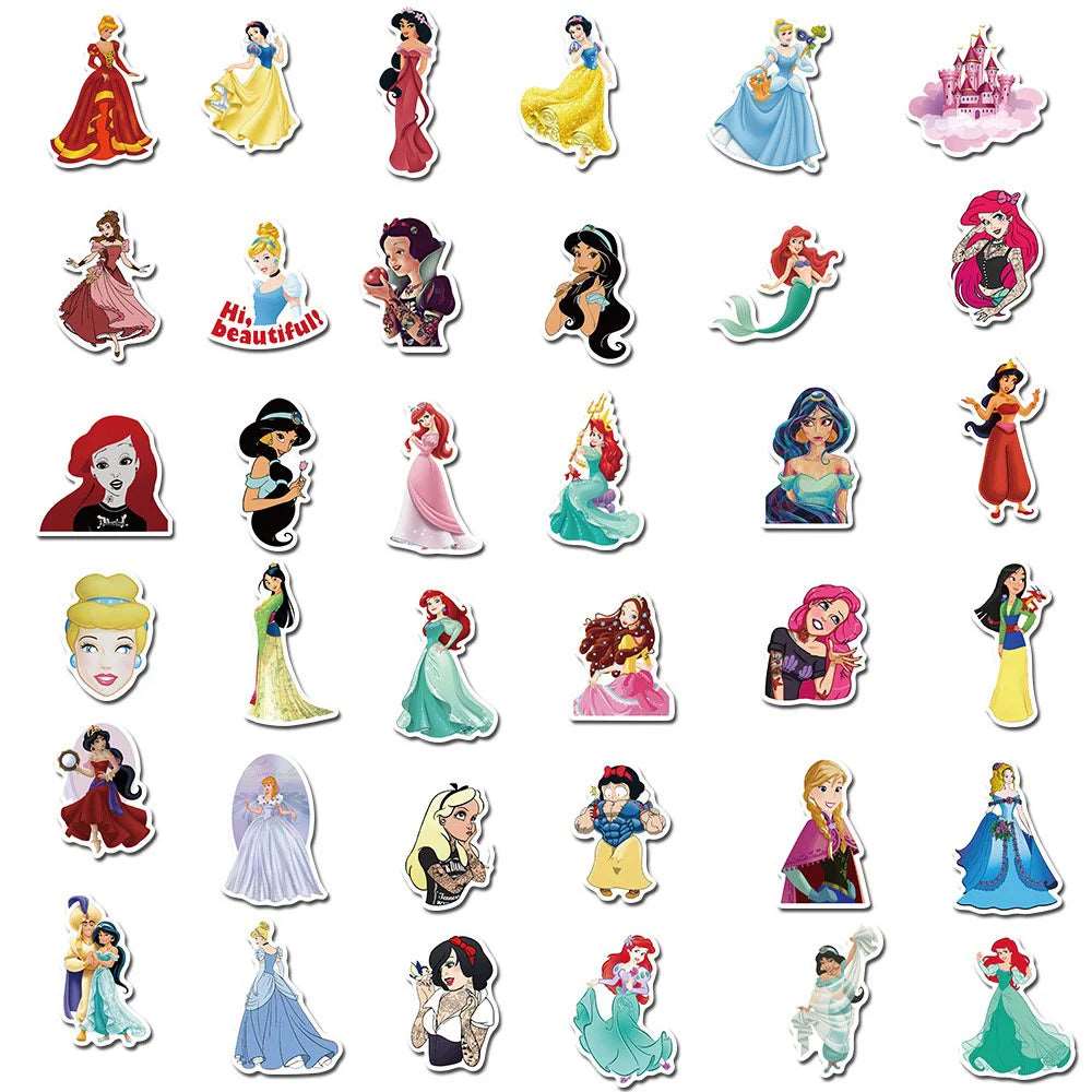 10/30/50/100PCS Disney Mix Cartoon Princess Sticker DIY Diary Laptop Luggage Skateboard Graffiti Decals Fun for Kid Toys