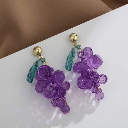 Kiss Jewelry Sweet Purple Grape Charm Drop Earrings for Women Korean Fashion INS Style Cute Fruits Summer Earring Party Gift