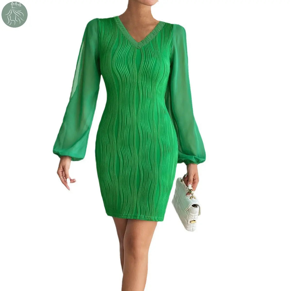 Slimming V-neck Dress Women Fashion Long Sleeve Solid Color Short Dress - Eloy Royal