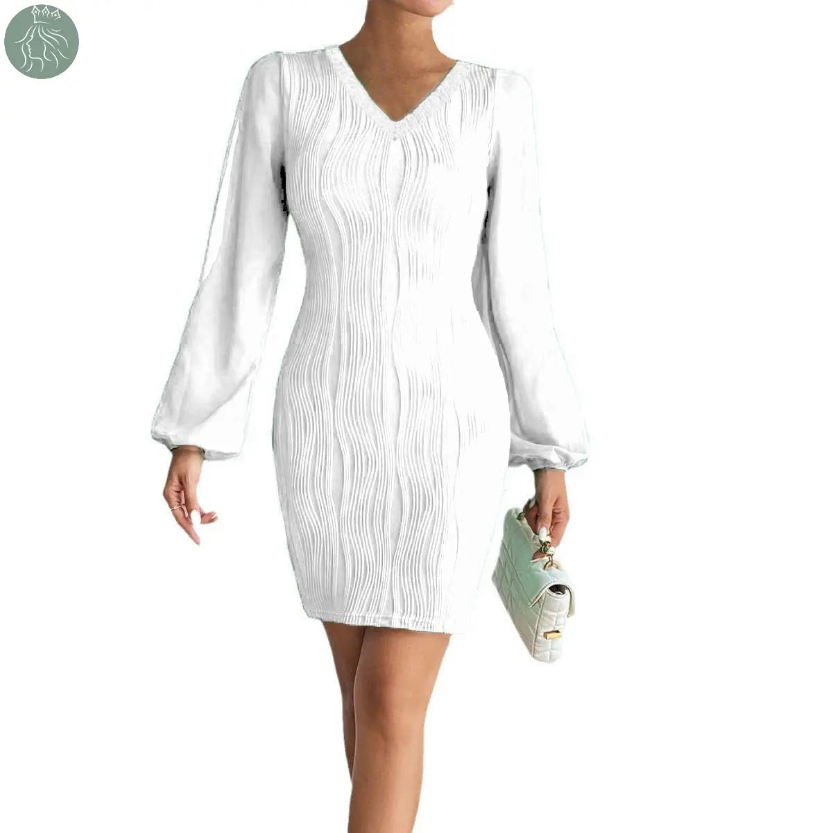 Slimming V-neck Dress Women Fashion Long Sleeve Solid Color Short Dress - Eloy Royal