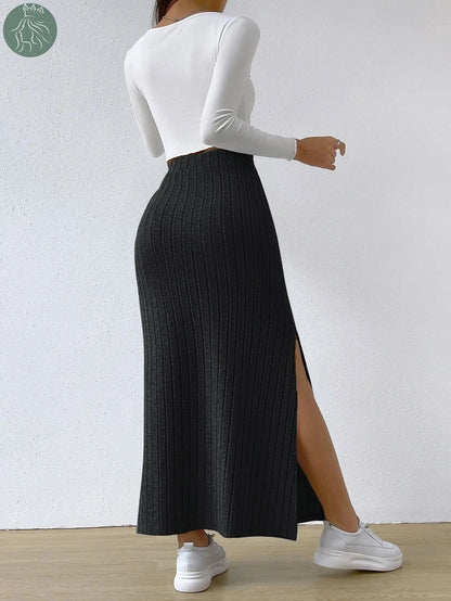 Spring Long Skirt High Waist Side Slit Slim Fit Knitted Women's Dress - Eloy Royal