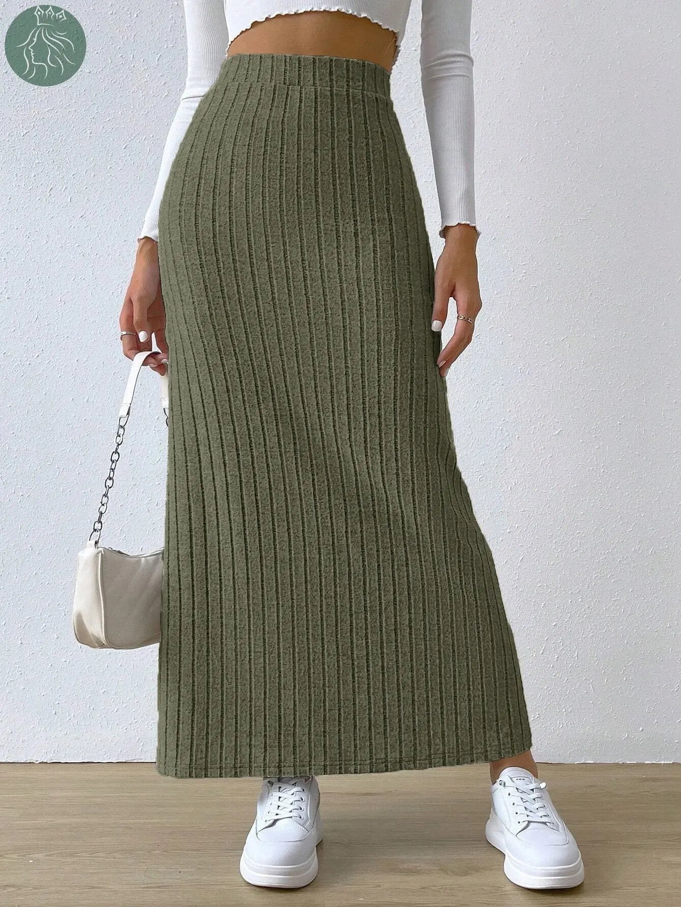 Spring Long Skirt High Waist Side Slit Slim Fit Knitted Women's Dress - Eloy Royal