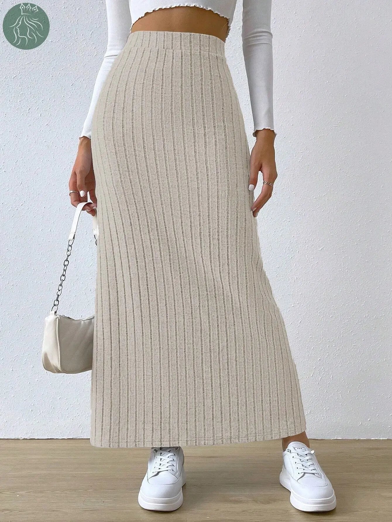 Spring Long Skirt High Waist Side Slit Slim Fit Knitted Women's Dress - Eloy Royal