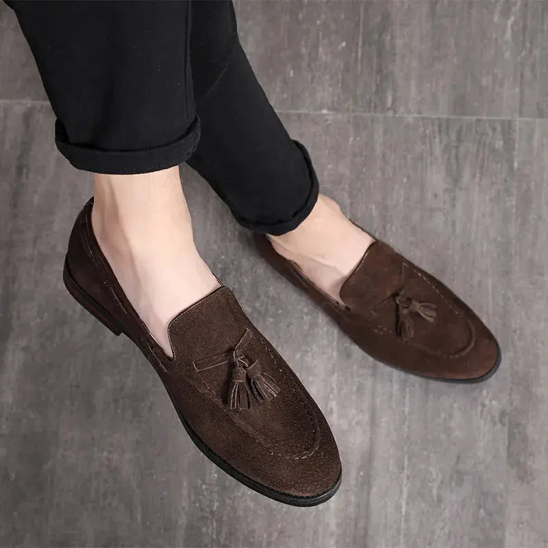 Spring New Suede Casual Men Shoes Fashion Tassel Slip on Loafers Male Leather Comfortable Solid Flats Footwear Plus Size 46 47 - Eloy Royal