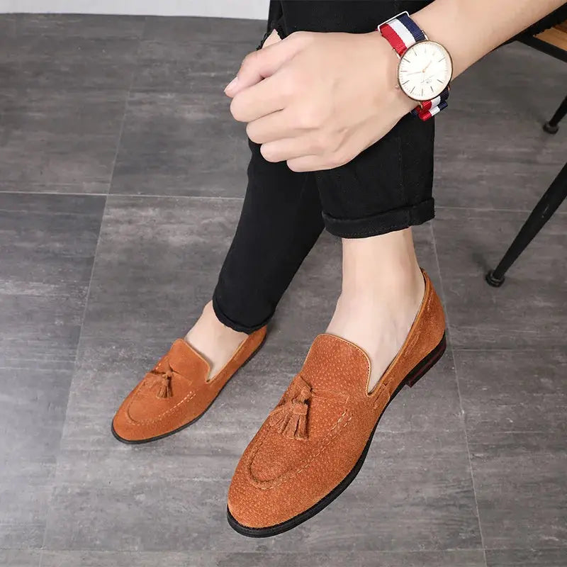 Spring New Suede Casual Men Shoes Fashion Tassel Slip on Loafers Male Leather Comfortable Solid Flats Footwear Plus Size 46 47 - Eloy Royal