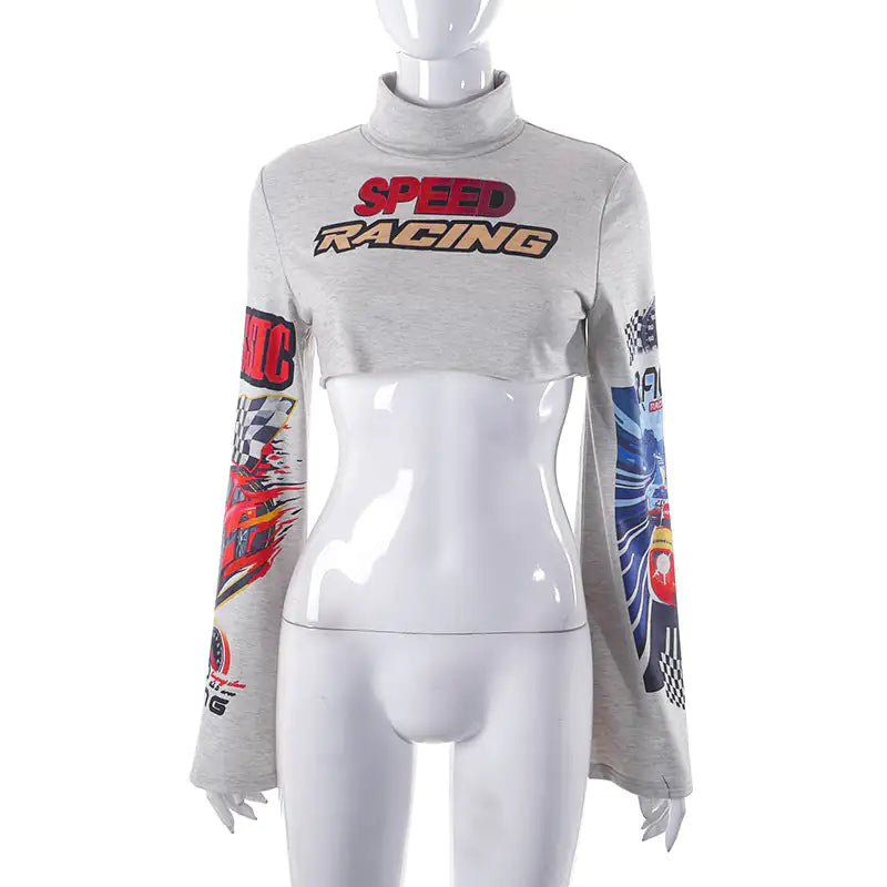 Speed Racing Cropped Knit Turtleneck Top - Eloy Royal