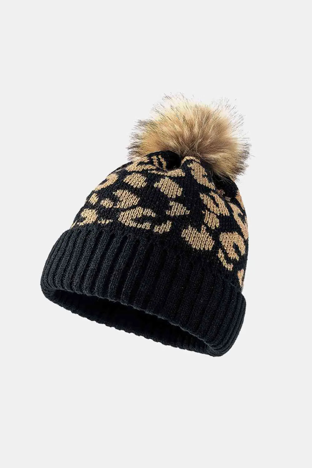 Leopard Pom-Pom Cuffed Beanie - Eloy Royal