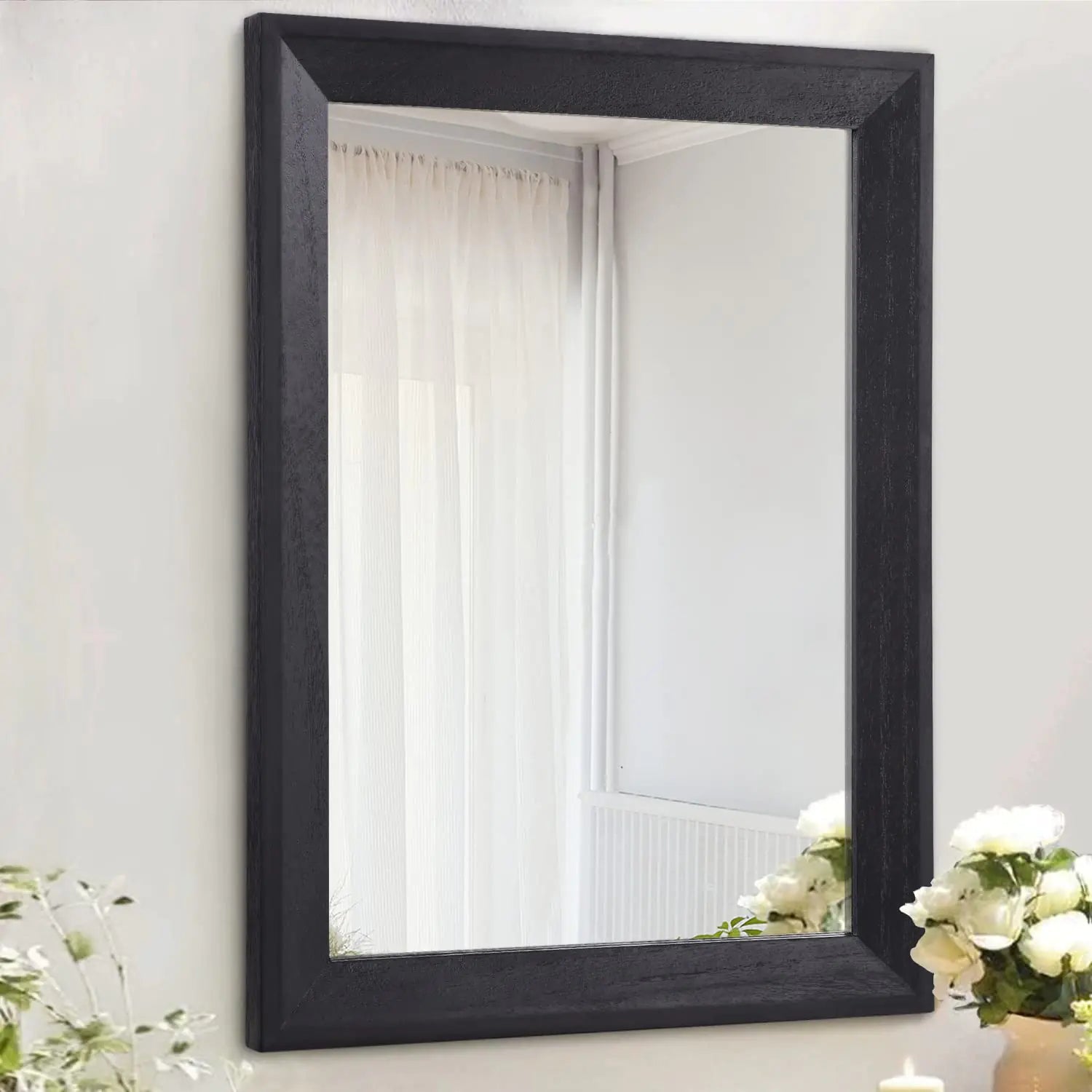AAZZKANG Large Mirrors for Wall Black 28"x20" Rectangle Wood Framed Mirror Decorative Wall Mirror for Bedroom Living Room Black 28"L x 20"W