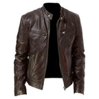 Men Faux Leather Zip Up Jacket Stand Collar Leather Motorcycle Jacket Lightweight Bomber Outwear PU Coat (LCoffee Color)