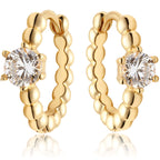 MEVECCO Gold Huggie Hoop Earrings 18K Gold Plated CZ Dot Beaded Hoop Earrings Minimalist Handmade Earrings for Women