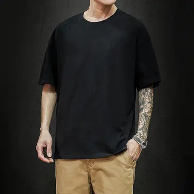 Men's Casual Cotton Short Sleeve Tee - Oversized Streetwear T20999 Black XXL