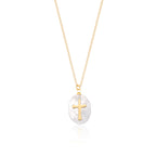Fremttly Cross Necklace for Women 14K Gold Plated Crystal Pendant Necklace Handmade Gem Necklaces Dainty Gold Necklaces for Women Trendy CS-ClearQuartz