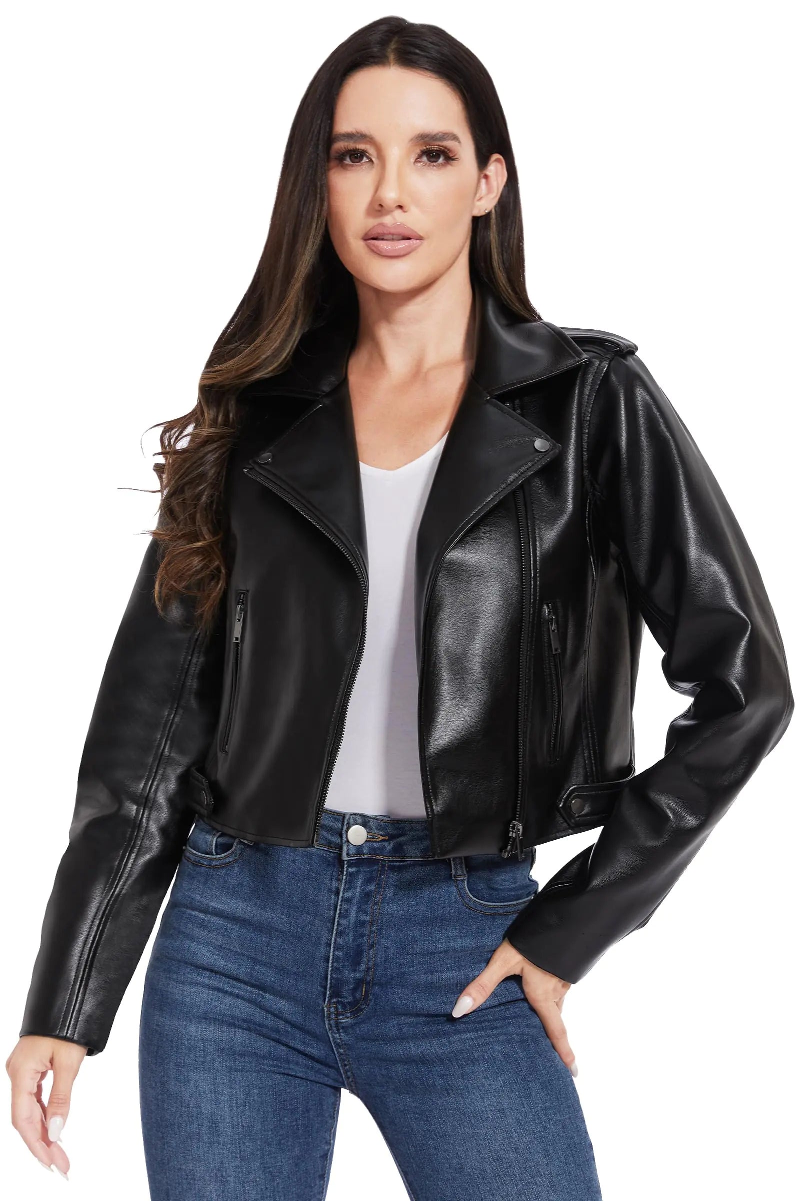Fahsyee Faux Leather Jacket Women - Black Bomber Motorcycle Cropped Coat Moto Biker Blazer Casual Pleather Jackets Fashion XL