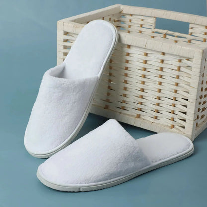 White Cotton Slippers Men Women Hotel Disposable Slides Home Travel Sandals Hospitality Footwear One Size on Sale - Eloy Royal