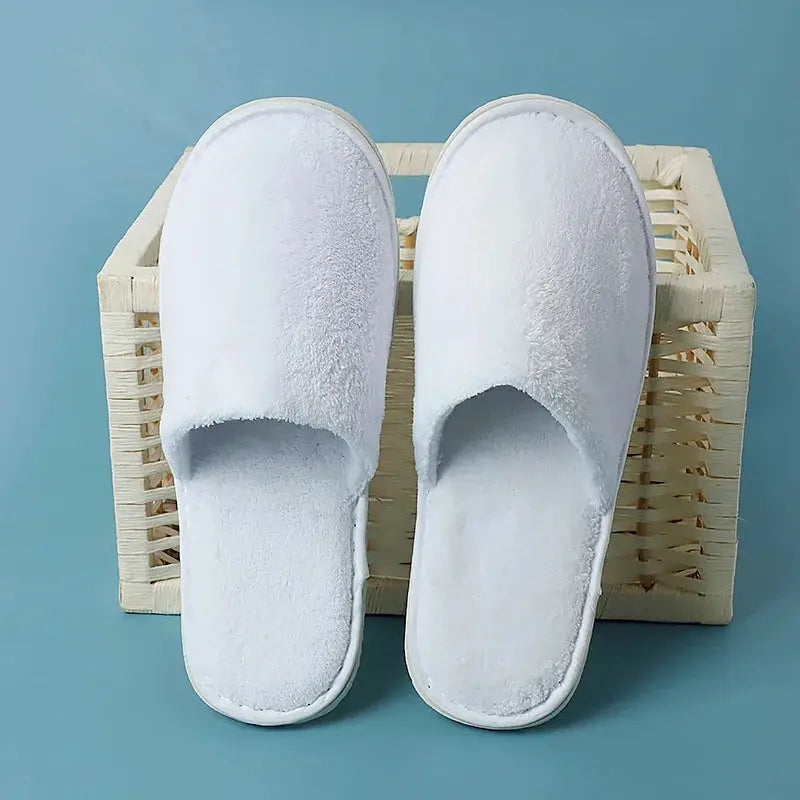 White Cotton Slippers Men Women Hotel Disposable Slides Home Travel Sandals Hospitality Footwear One Size on Sale - Eloy Royal