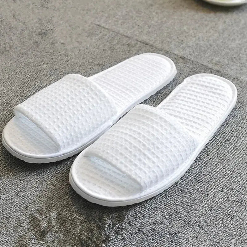 White Cotton Slippers Men Women Hotel Disposable Slides Home Travel Sandals Hospitality Footwear One Size on Sale - Eloy Royal