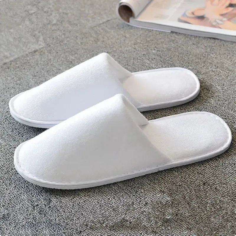 White Cotton Slippers Men Women Hotel Disposable Slides Home Travel Sandals Hospitality Footwear One Size on Sale - Eloy Royal