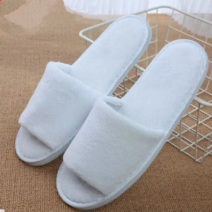 White Cotton Slippers Men Women Hotel Disposable Slides Home Travel Sandals Hospitality Footwear One Size on Sale - Eloy Royal