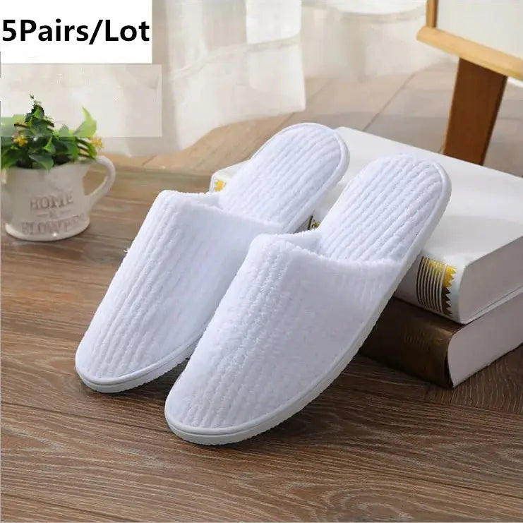 White Cotton Slippers Men Women Hotel Disposable Slides Home Travel Sandals Hospitality Footwear One Size on Sale - Eloy Royal