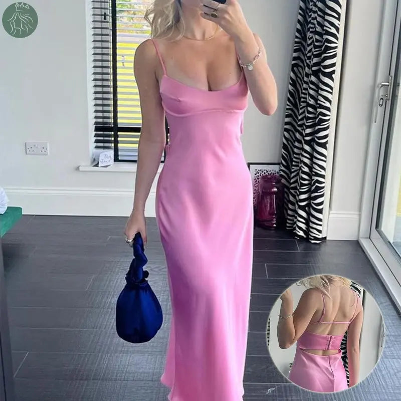 Women Camis Satin Long Dresses Elegant Sleeveless Slip Holiday Party Dresses Sexy Casual Backless Summer Dresses - Eloy Royal