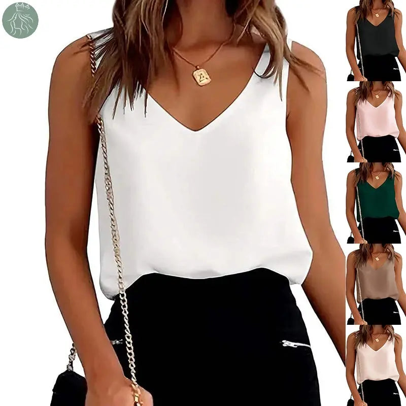 Women Tank Top Summer Casual V Neck Camisole Blouses Loose Sleeveless Cami Basic Tank Shirt - Eloy Royal