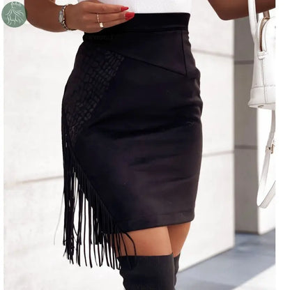 Women's Fringed Skirt Sexy Irregular High Waist Hip-Hugging Skirt Fashion Suede Short Dress - Eloy Royal