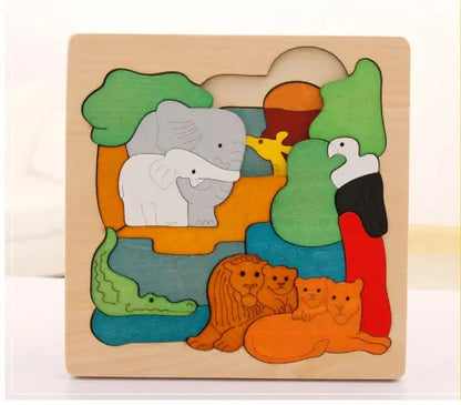 Wooden multi-dimensional storyteller puzzle jigsaw cube 3 layers Story Cartoon Dinosaur Animal Early Educational Montessori Toys - Eloy Royal