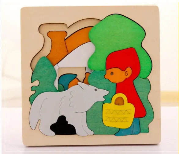 Wooden multi-dimensional storyteller puzzle jigsaw cube 3 layers Story Cartoon Dinosaur Animal Early Educational Montessori Toys - Eloy Royal