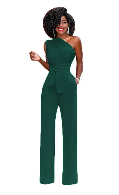 One Shoulder Rompers Green