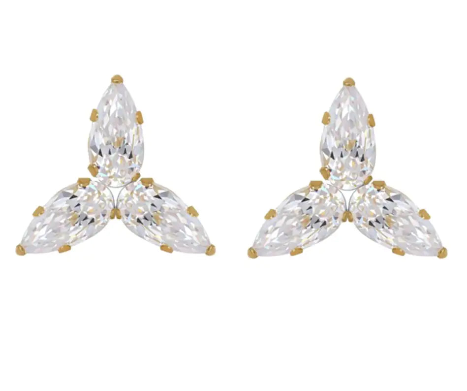 14k Gold Dainty Cubic Zirconia Cluster Stud Earrings - Eloy Royal