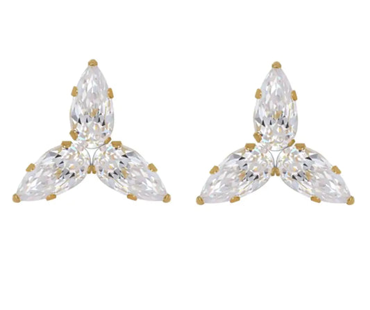 14k Gold Dainty Cubic Zirconia Cluster Stud Earrings - Eloy Royal