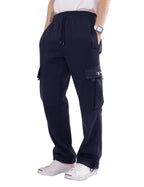 Mens Heavyweight Fleece Cargo Sweatpants with Pockets (Available in Plus Size) S Navy