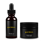 Golden Grooming Co. Beard Oil & Beard Balm Bundle for Men - Natural & Organic Beard Growth Kit - Tame Style Soften and Moisturize Beard & Mustache - Infused with Shea Butter - 2 Piece Set