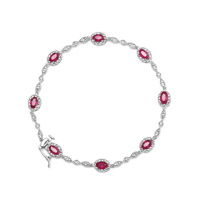 10K White Gold 4.5mm x 3mm Oval Ruby and Diamond Link Bracelet (H-I Color, SI1-SI2 Clarity)  - Size 7"