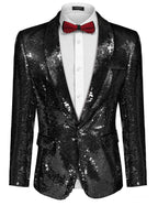 COOFANDY Men Glitter Sequin Blazer Jacket Slim Fit One Button Tuxedo with Pocket Black