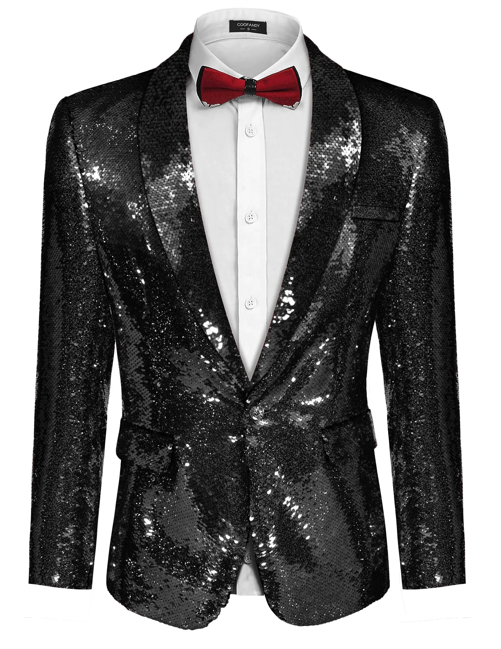 COOFANDY Men Glitter Sequin Blazer Jacket Slim Fit One Button Tuxedo with Pocket Black